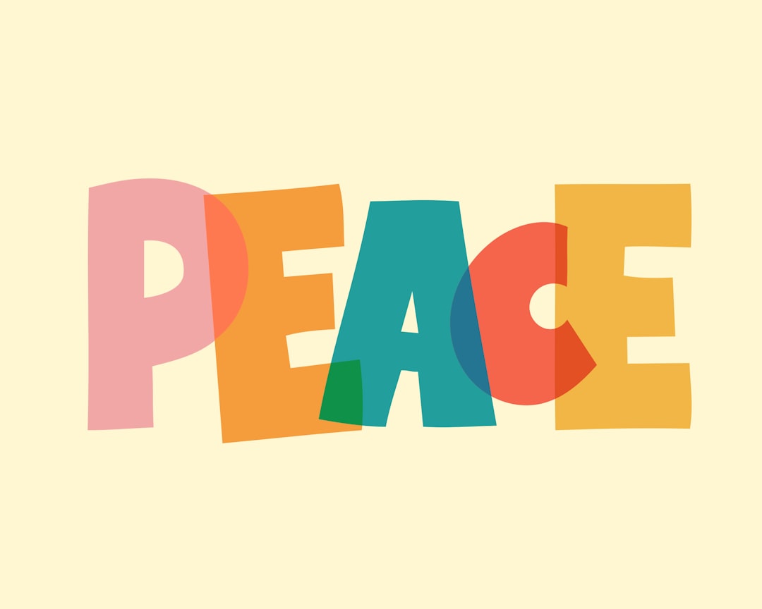 The word "peace" in overlapping, colorful letters.